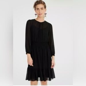 J CREW M Dress Black Chiffon Cinched Waist Flutter Hem Layered - size Medium